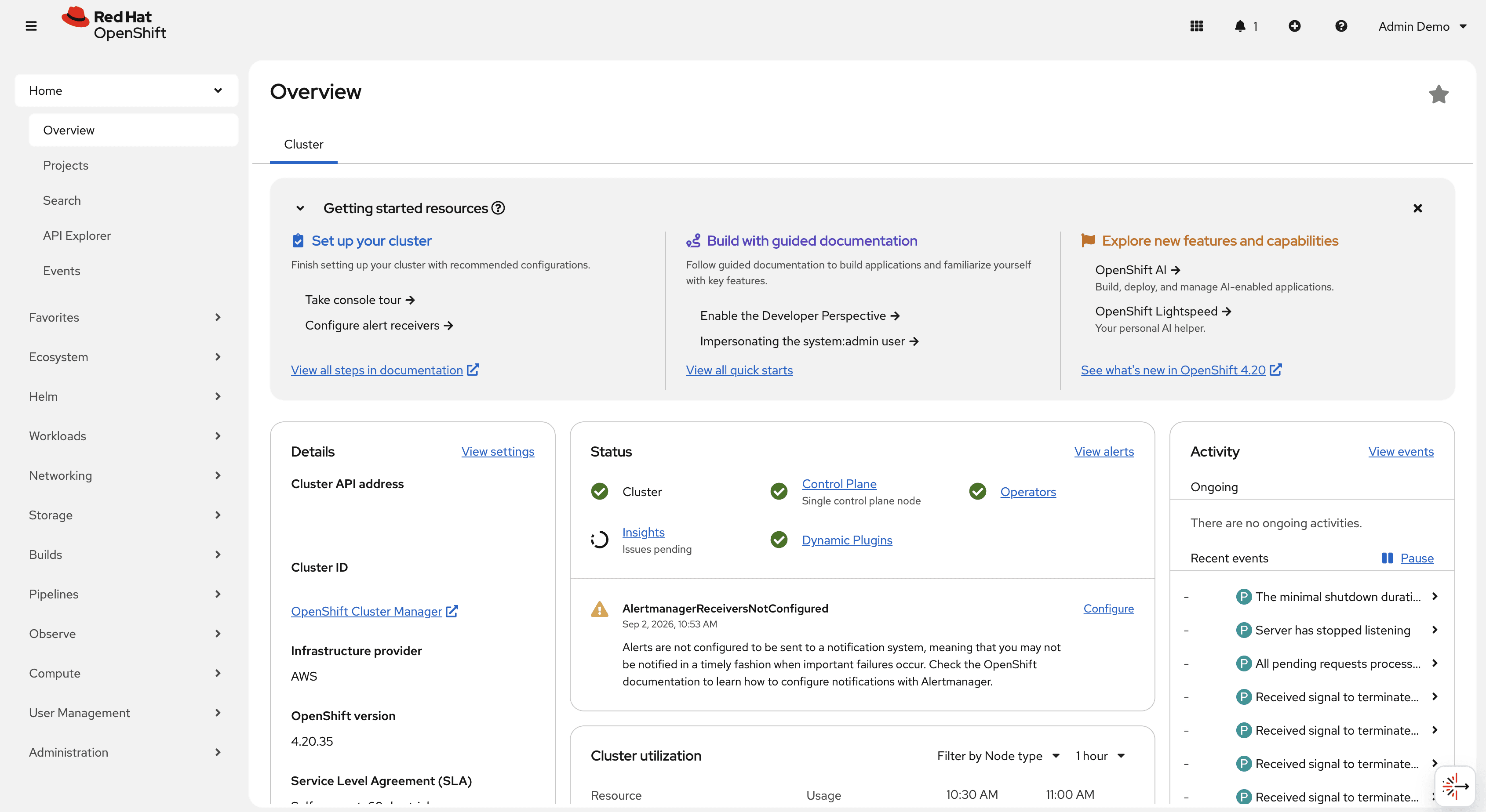 Red Hat OpenShift Container Platform Web Console 화