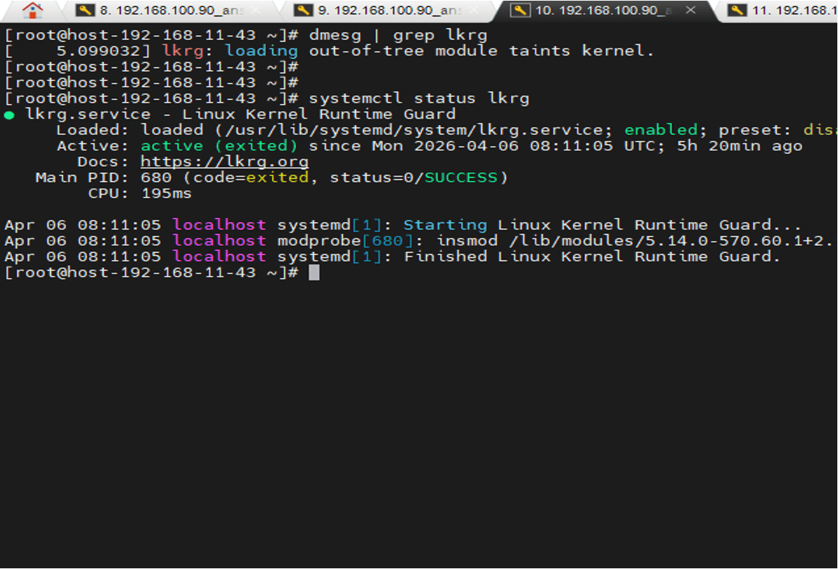 LKRG(Linux Kernel Runtime Guard) 동작 여부 확인
