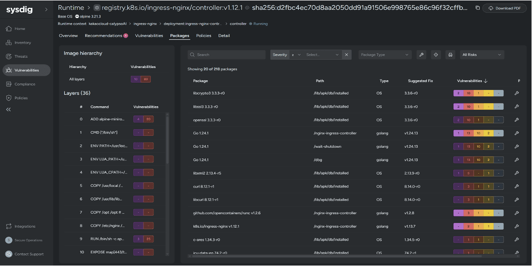 Sysdig SECURE 취약점 확인